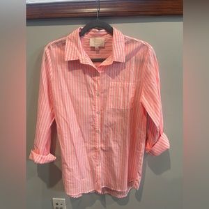 Pink striped button up blouse